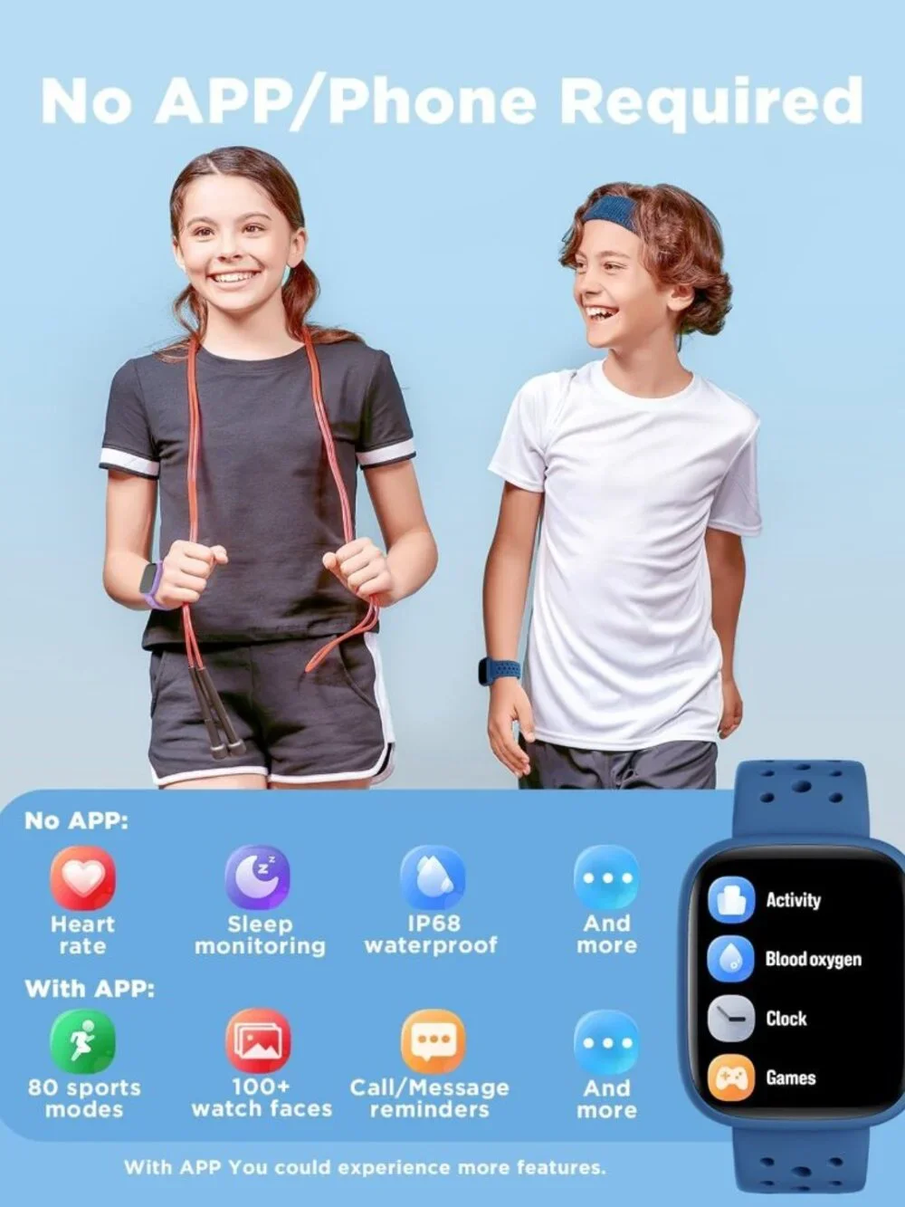 Kids Smart Watch with Fitness Tracker, 1.8” Touch Screen, No Phone Needed